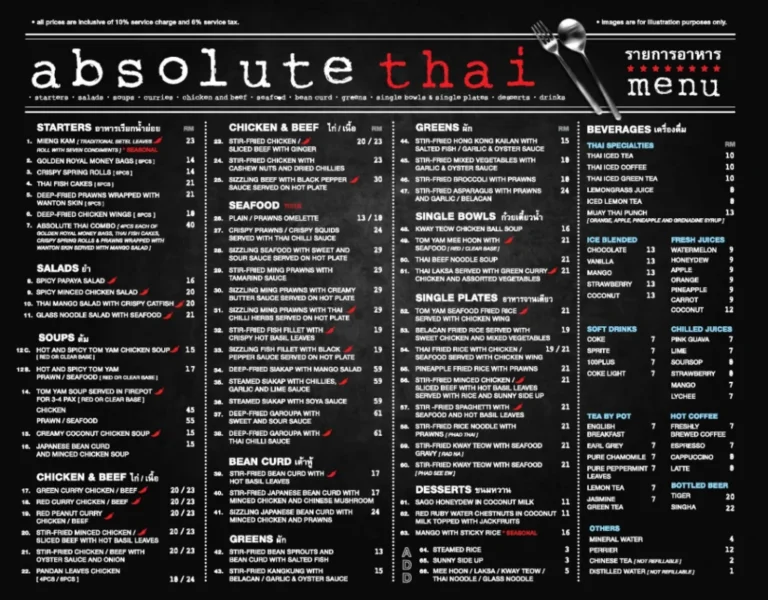 Absolute Thai Menu
