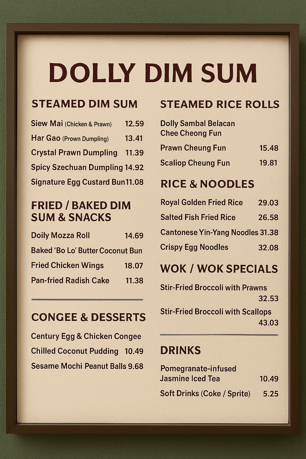 Dolly Dim Sum Menu